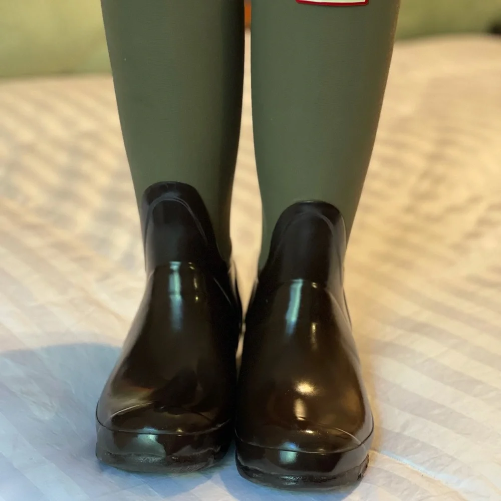 Hunter Olive and Brown Tall Waterproof Rain Boots